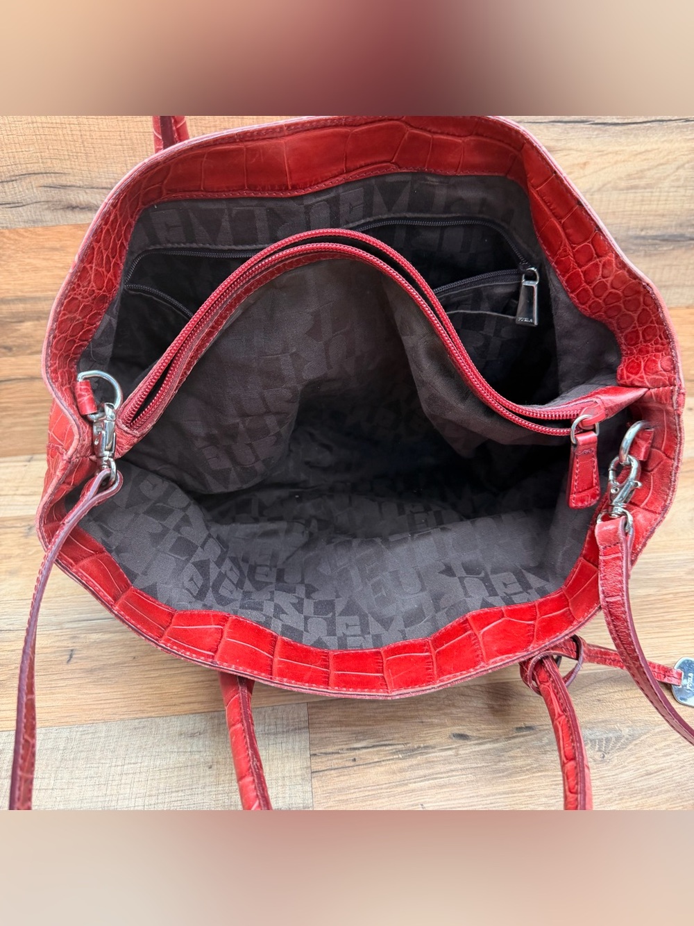 FURLA Red Croc-Embossed Leather Tote Bag - Picture 6 of 9